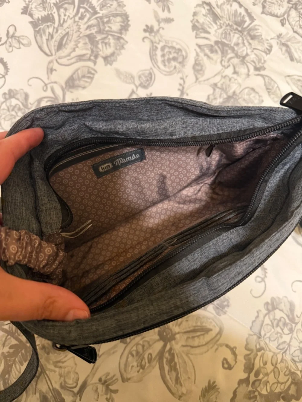 Lug Mambo Gray Crossbody Shoulder RFID Bag w/ Key Holster and Storage EUC